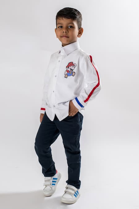 Lil Angels Mario Embroidered Cotton Shirt 