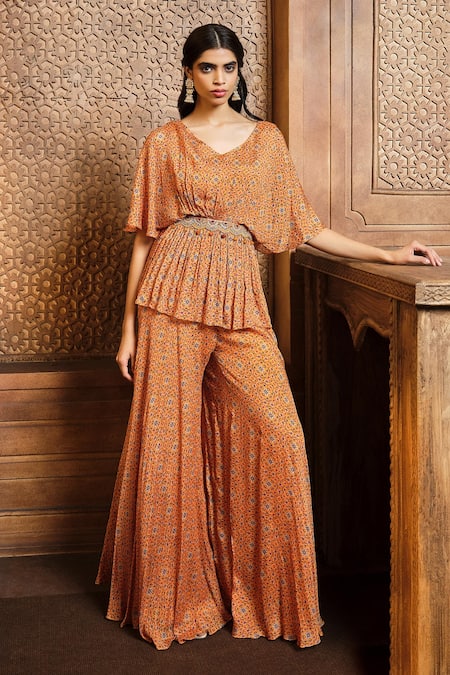 Aneesh Agarwaal Persian Print Top & Sharara Set 