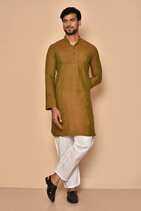 Aryavir Malhotra Brown South Cotton Woven Plain Solid Short Kurta
