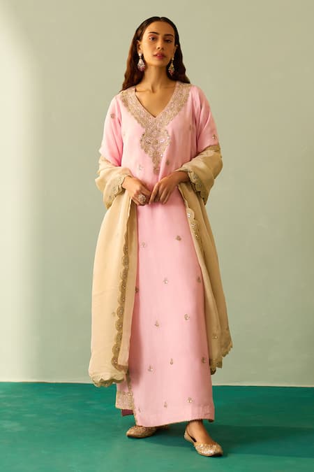 Angad Singh Silk Kasab & Tilla Work Kurta Palazzo Set 