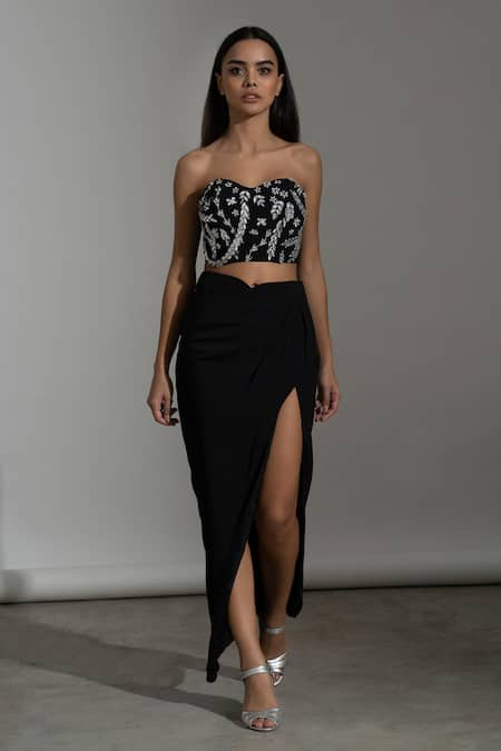 AMRTA by GUNEET KONDAL Rhinestone & Crystal Embellished Bustier With Skirt 