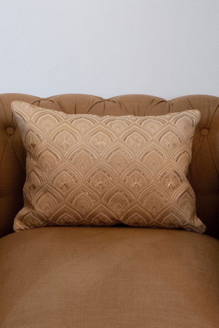 Khaabka Chanderi Silk Geometric Mosaic Embroidery Cushion Cover - Set of 2 