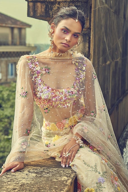 Shop Surily G Multi Color Crepe Embroidered Varied Sequin Work U Neck Hand Blouse at Aza Fashions Shop_Surily G_Multi Color Crepe Embroidered Varied Sequin Work U Neck Hand Blouse _at_Aza_Fashions