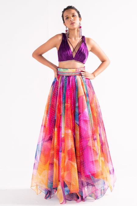 Cedar & Pine Kaleidoscope Print Skirt & Pleated Blouse Set 