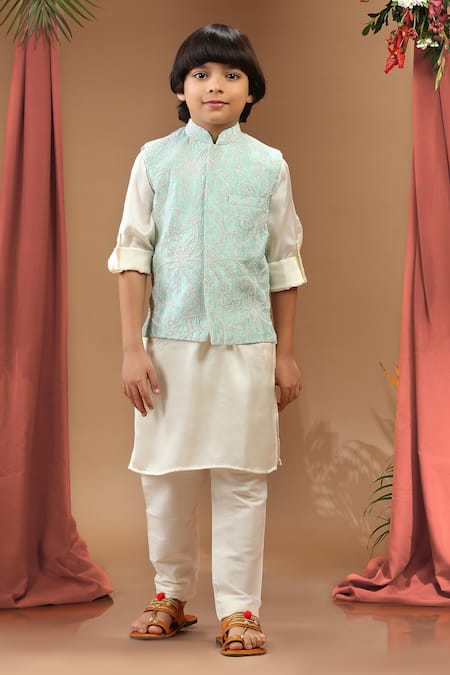 Kora By Nilesh Mitesh Embroidered Bundi Kurta Set 