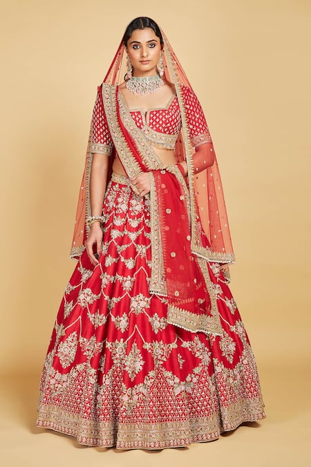 Amrin khan Floral Cutdana Embroidered Bridal Lehenga Set 