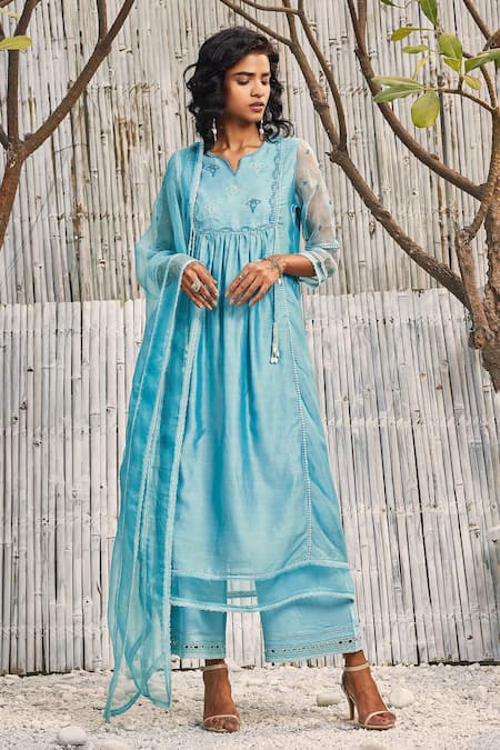 Charkhee Chanderi Gathered Kurta Palazzo Set 