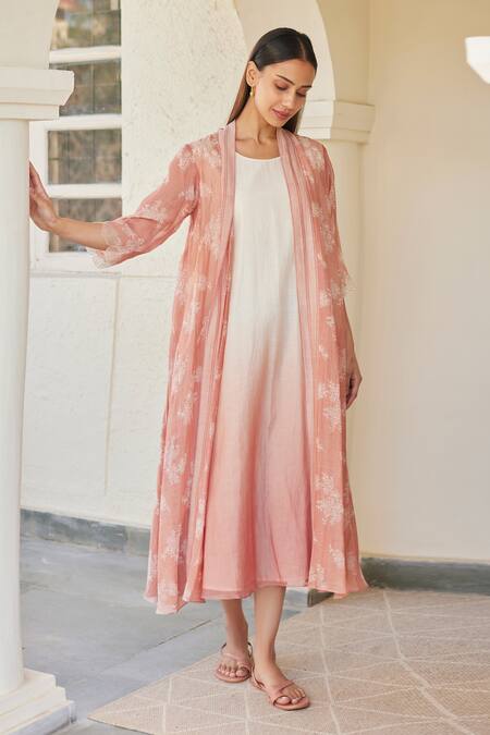 Buy Pink Silk Embroidery Cape Round Dress Asymmetric And Jacket Set For  Women by Vara by Vibha n Priti Online at Aza Fashions.