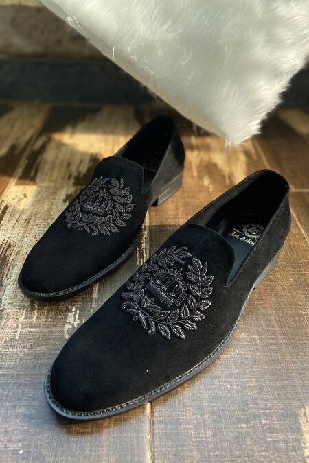 Shop_Schon Zapato_Black Floral Embellished Mojdi _at_Aza_Fashions