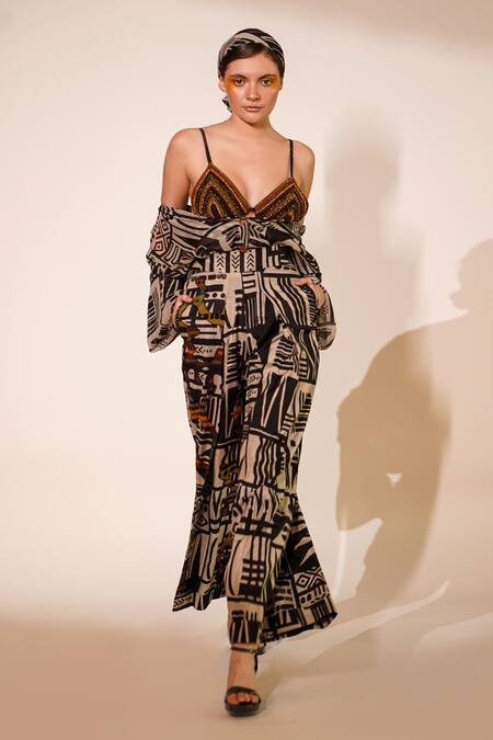 Shop_Nikita Mhaisalkar_Brown Tulle Sequins Baroque Embellished Bralette _Online_at_Aza_Fashions