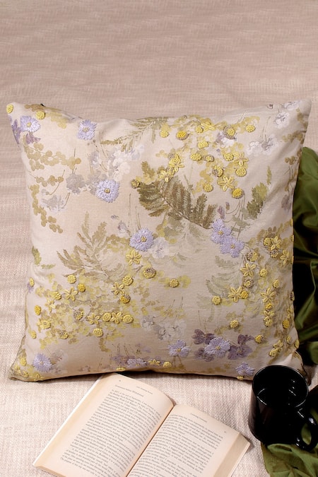 Khaabka Floral Woven Embroidered Cushion Cover - Set of 2 