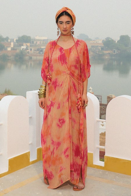 Enech Tie Dye Kaftan With Handmade Necklace 