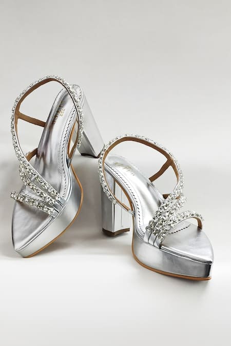 Ankle Strap Platform High Heels - Silver