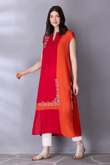 Tanu Malhotra Cotton Linen Colour Block Tunic With Pant 