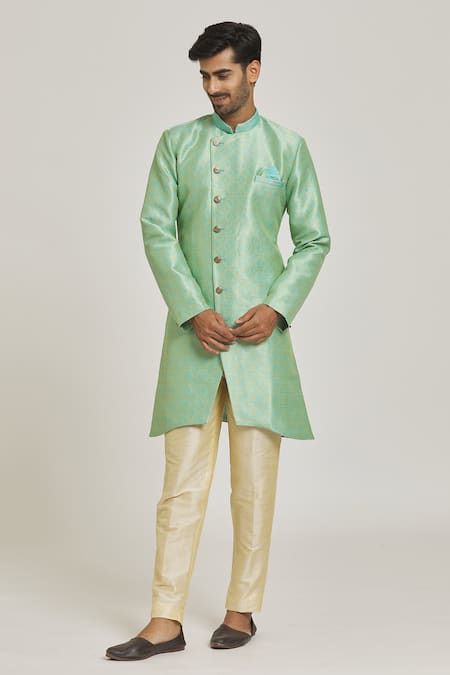 Samyukta Singhania Overlap Floral Pattern Sherwani & Gold Pant Set 