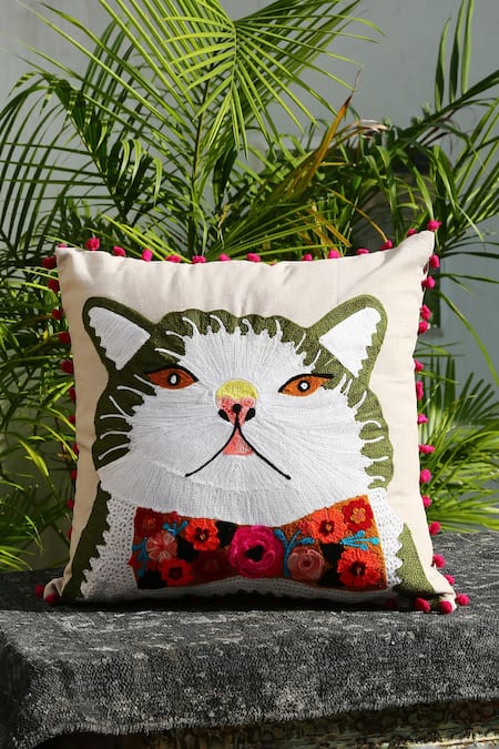 Embroidered store cat pillow