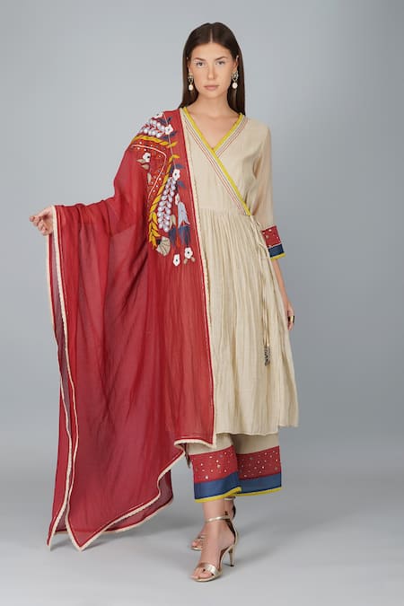 Devyani Mehrotra Angarkha Set With Floral Applique Dupatta 