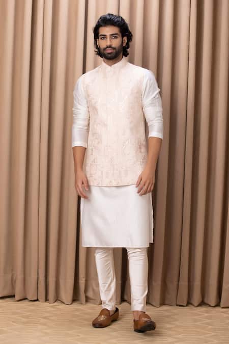Ankit V Kapoor Pink Thread Embroidered Nehru Jacket 