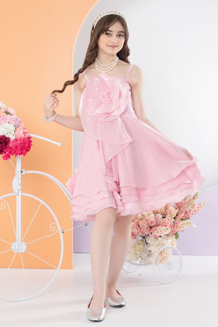 Hoity Moppet Pink Organza, Satin Rosette Applique Dress