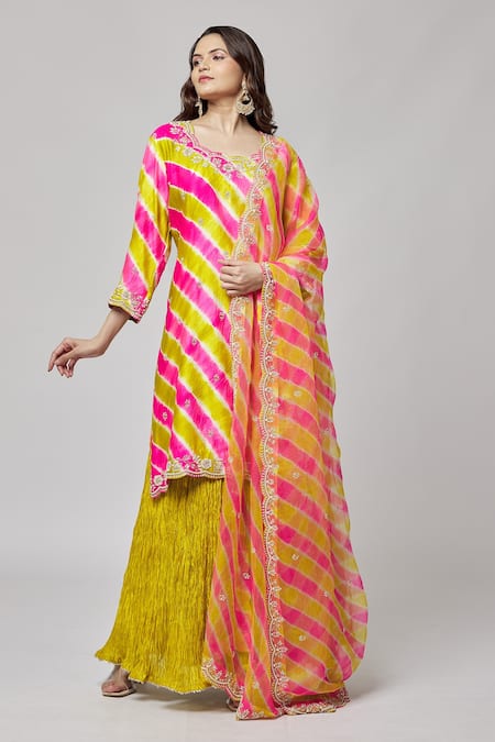 Surbhi Shah Leheriya Pattern Kurta Skirt Set 