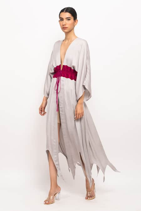 Neora By Nehal Chopra Ruched Asymmetrical Cape 