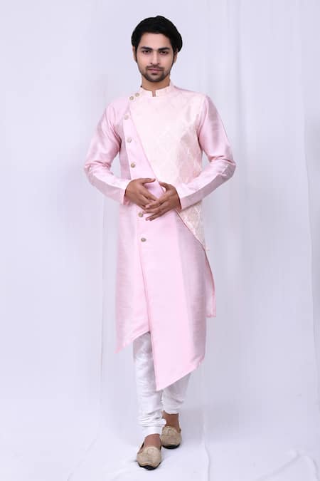 Arihant Rai Sinha Pink Art Silk Printed Geometric Asymmetric Kurta And Churidar Set