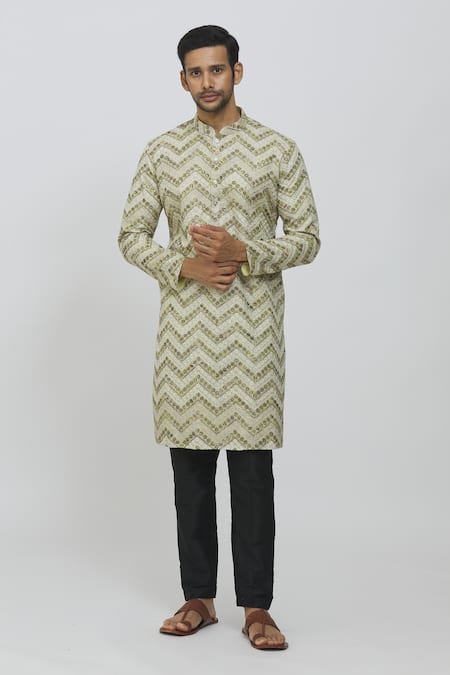 RNG Safawala Chevron Print Kurta & Black Mexican Pant Set 