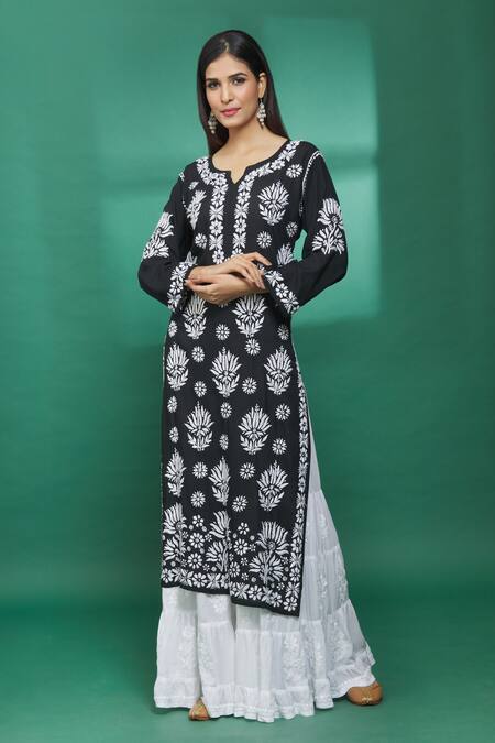 The Chikankarists White Modal Cotton Floral Chikankari Sharara