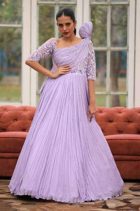 Asymmetric Cold Shoulder Style Party Gown