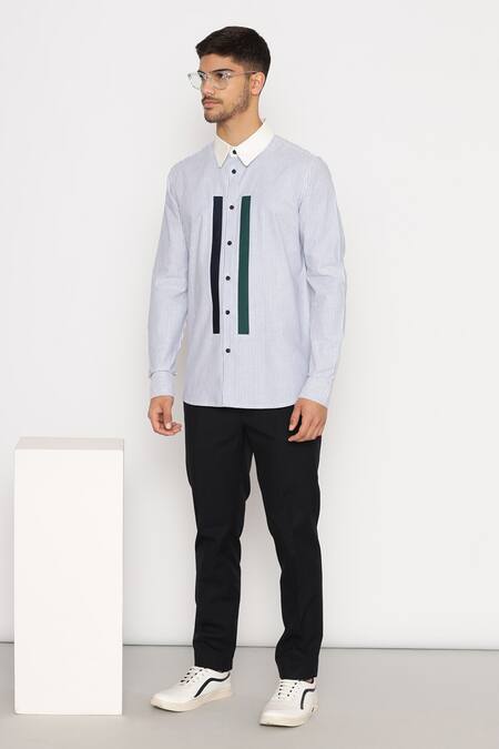 Lacquer Embassy Blue Cotton Striped Print Shirt 