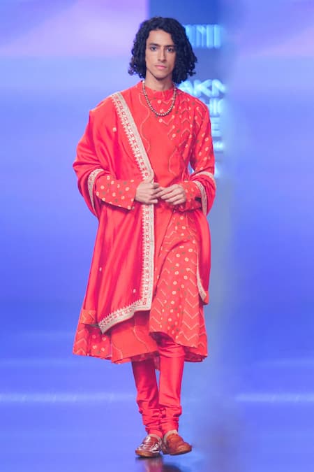 PUNIT BALANA Bandhani Print Angarkha Kurta Set With Dushala 