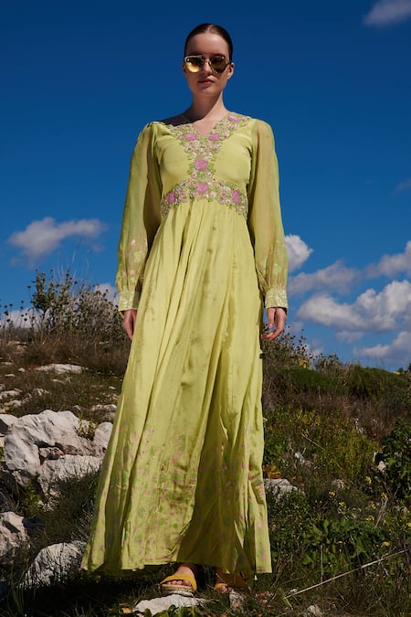 Green embroidered maxi outlet dress