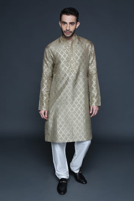 Sanjev Marwaaha Zari Embroidered Placket Kurta Set 