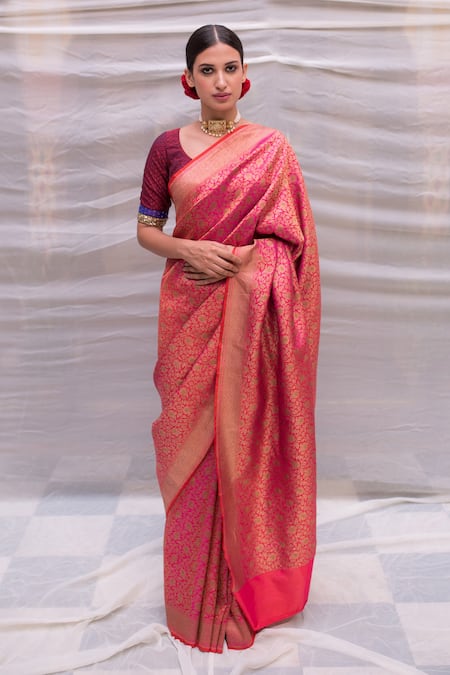 Priyanka Raajiv Pink Banarasi Silk Woven Floral Jaya Saree  