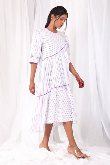 KHAT Striped Print Tiered Dress 