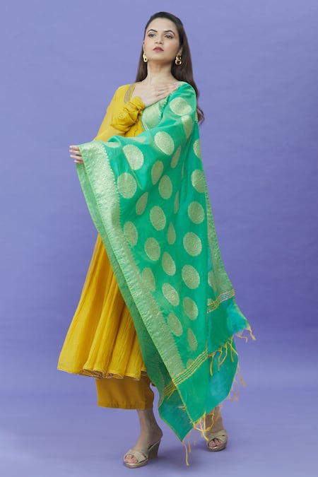 Khwaab by Sanjana Lakhani Mandala Pattern Green Dupatta 