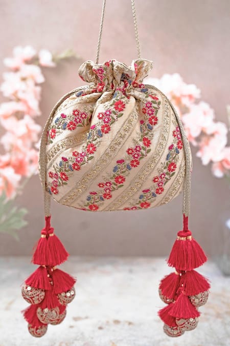 AMYRA Multi Color Embroidered Resham Potli Bag 