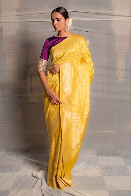 Buy Yellow Weaving Banarasi Silk Saree Online