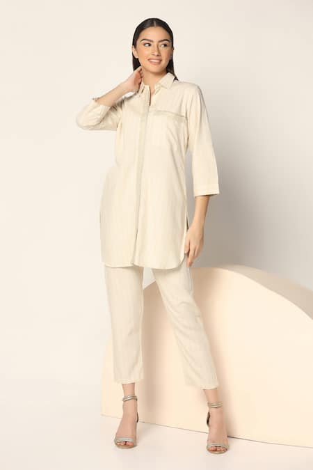 Two Sisters By Gyans Thread Embroidered Shirt & Pant Set 