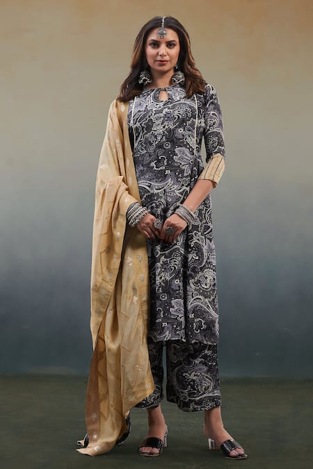 AFFROZ Paisley Print Kurta Palazzo Set 