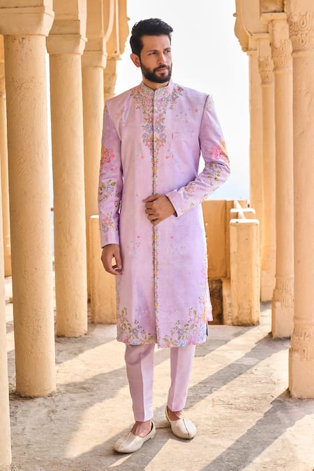 LASHKARAA Floral Embroidered Sherwani Set 