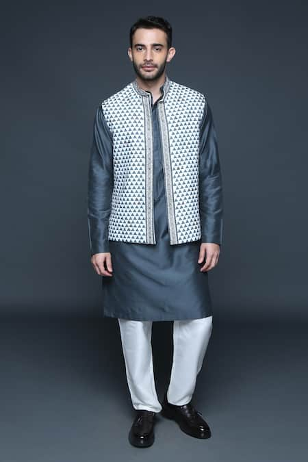 Sanjev Marwaaha Triangle Hand Block Print Bundi Kurta Set 