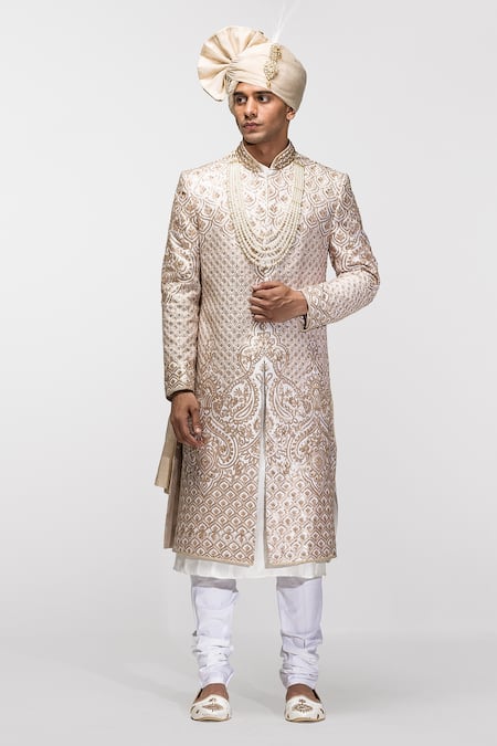 Asuka Floral Embroidered Chanderi Silk Sherwani Set 