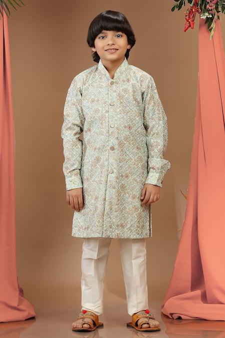 Kora By Nilesh Mitesh Printed & Thread Embroidered Kurta Set 