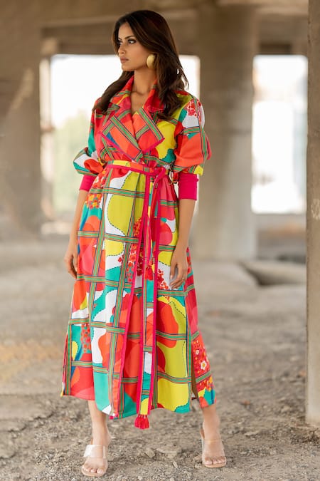 Pooja-Keyur Abstract Splash Print Trench Dress 