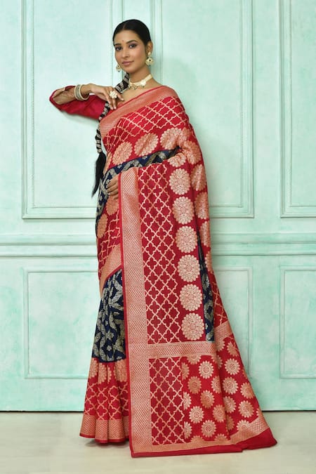 Buy Scarlet Red Banarasi Saree In Georgette With Weaved Buttis And Stone  Work Online - Kalki Fashion