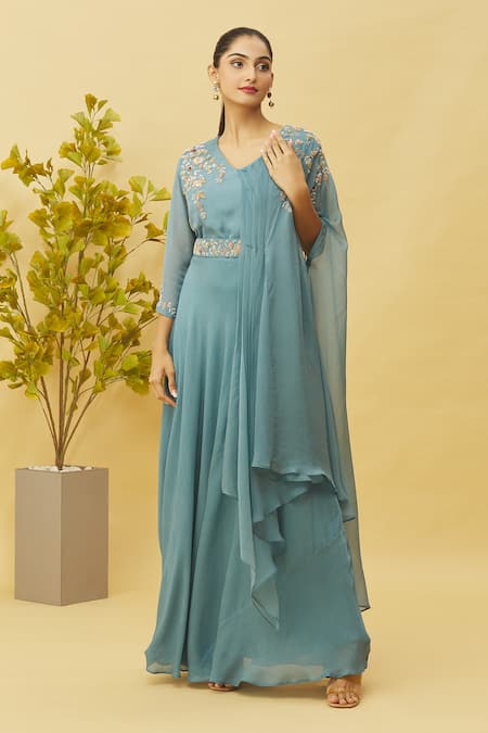 Samyukta Singhania Cutdana Embroidered Side Drape Gown 