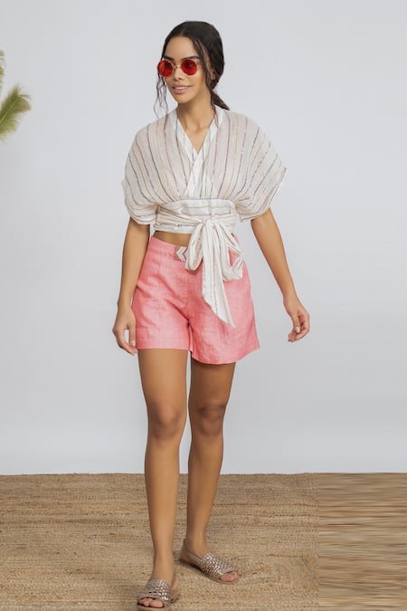 AMRTA by GUNEET KONDAL Striped Crop Top & Shorts Set 