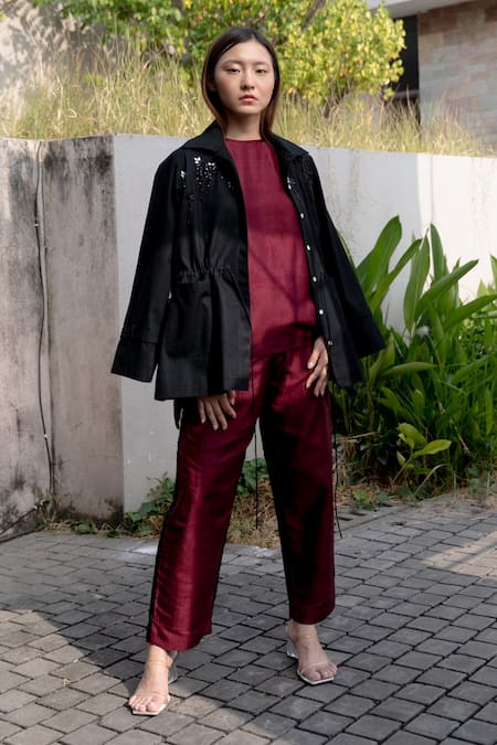 Kavya Singh Kundu Black Cotton Embroidery Collared Noir Overshirt Jacket 