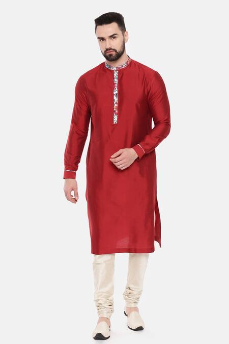 Mayank Modi - Men Flower Print Placket Kurta Set 